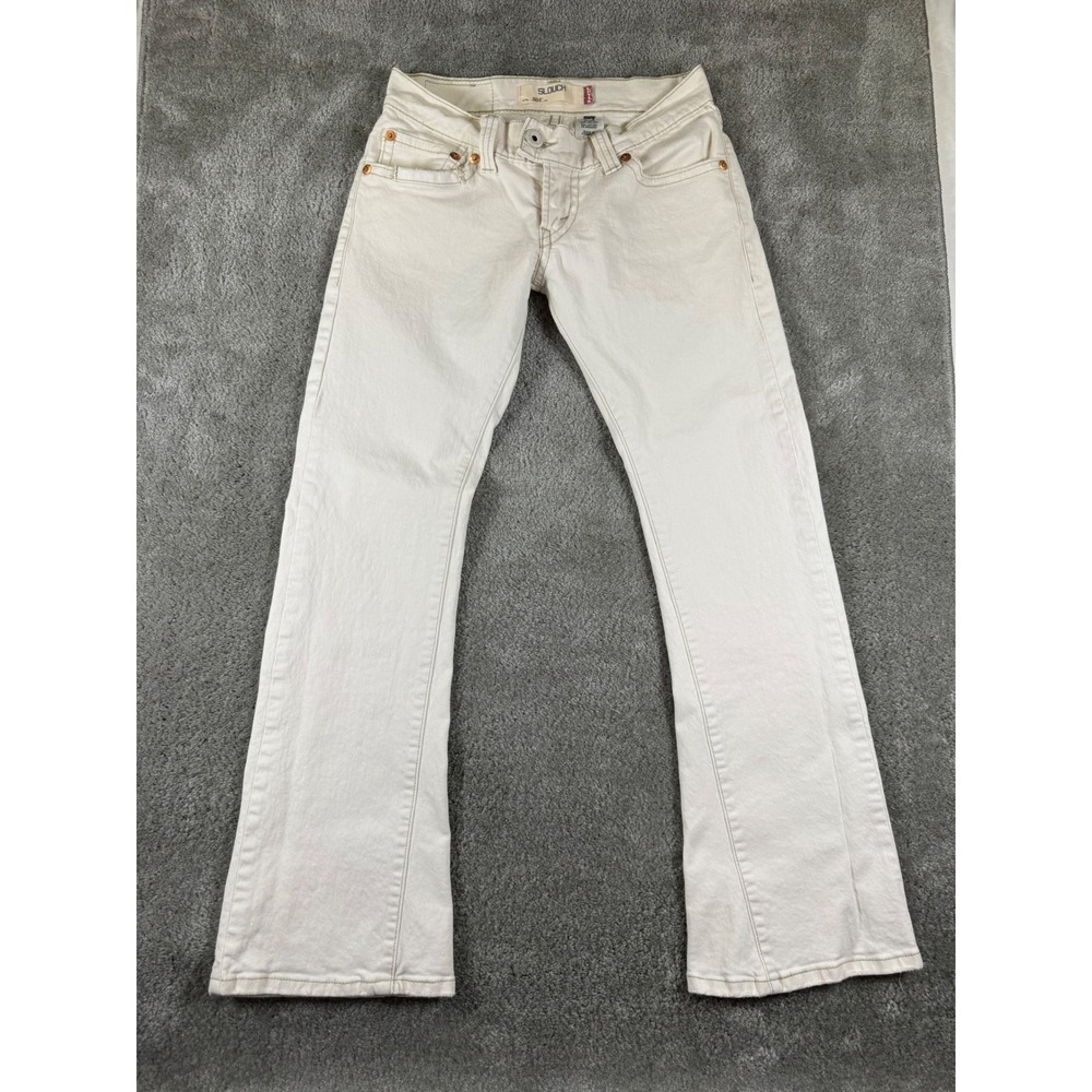 Levis 504 Slouch Jeans Off White Low Rise Bootcut Flap Pocket Womens 7M 31x31.5